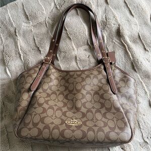 Coach Brown Signature Canvas Shoulder Tote